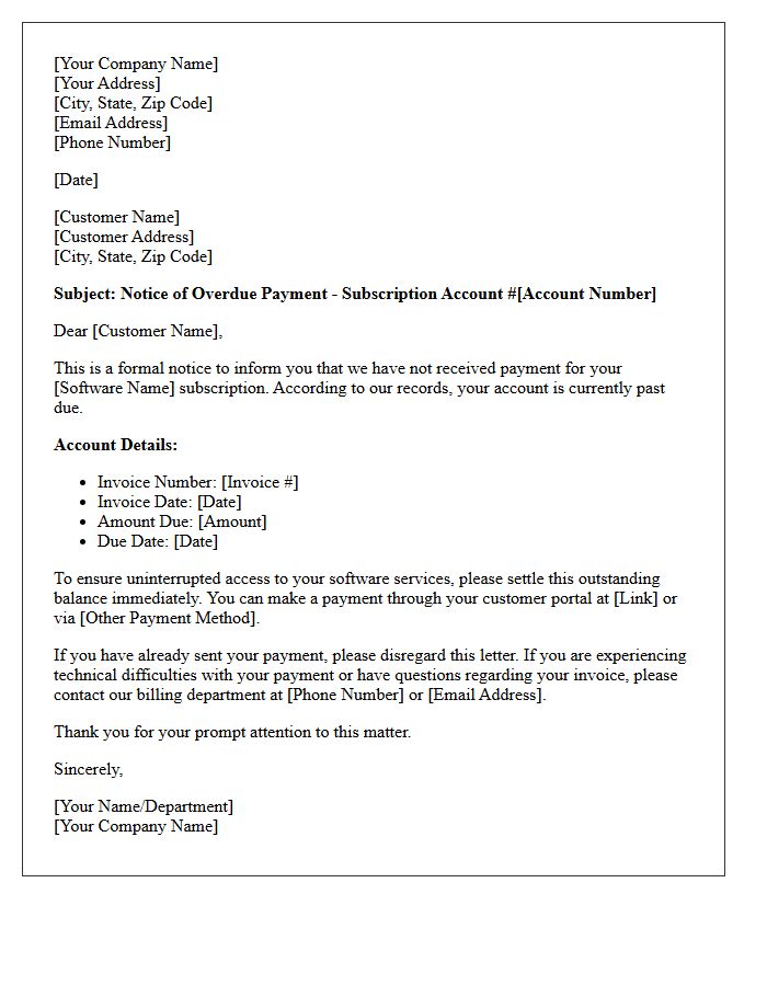 Initial Debt Collection Letter for Missed Software Subscription Payment