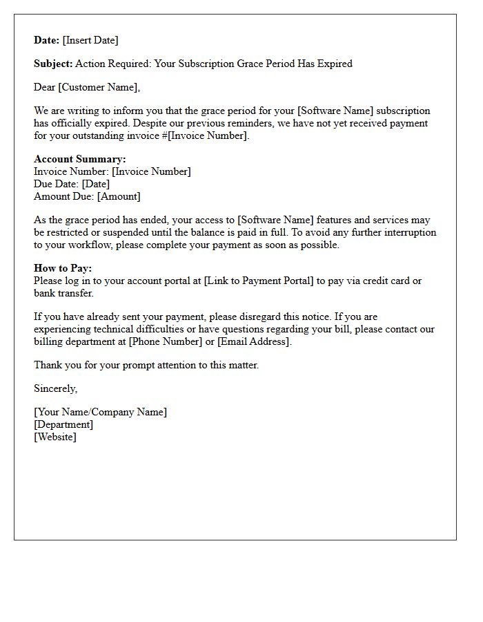 Initial Grace Period Expiration Software Subscription Collection Letter