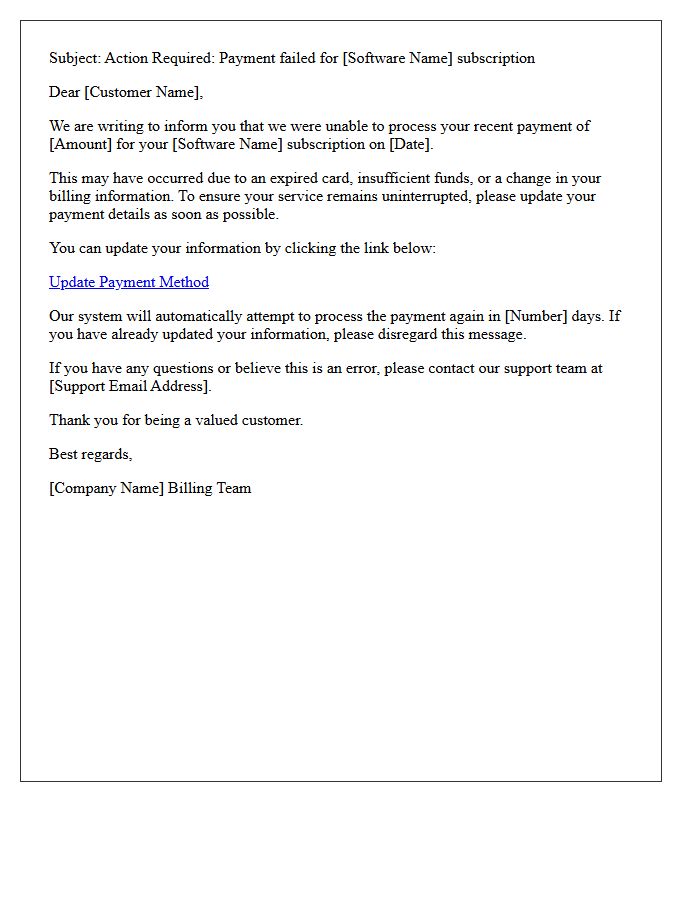 Initial Software Subscription Failed Payment Notice Letter