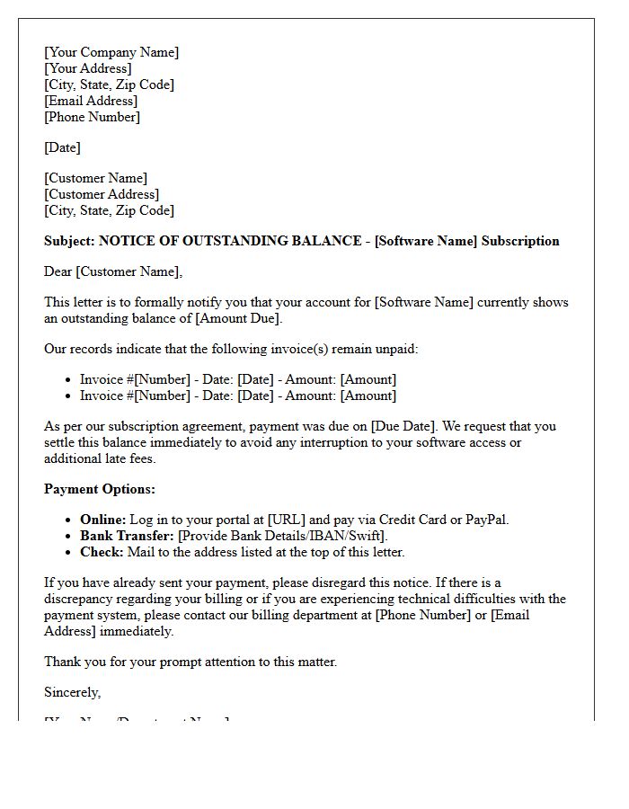 Outstanding Software Subscription Balance Initial Demand Letter