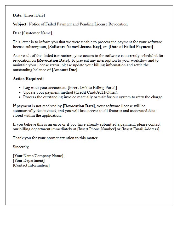 Software License Revocation and Failed Payment Initial Letter