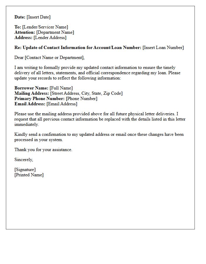 Borrower Contact Information for Letter Delivery