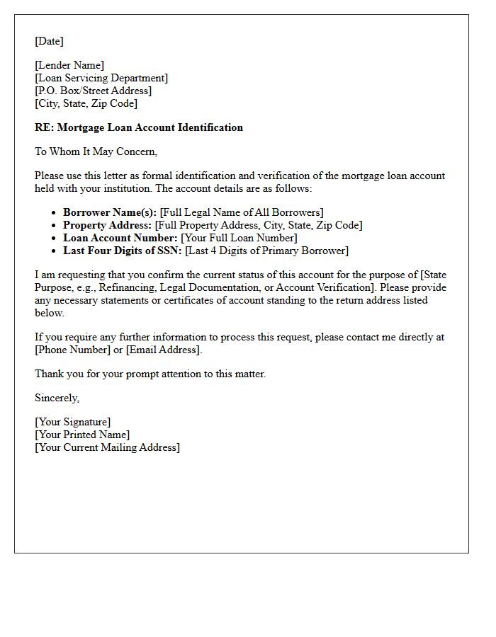 Mortgage Loan Account Identification Letter Section
