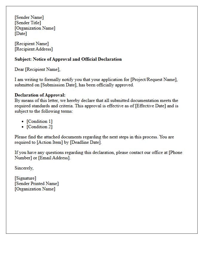Notice of Approval Declaration in the Letter