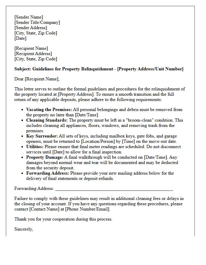 Property Relinquishment Guidelines Outlined in Letter