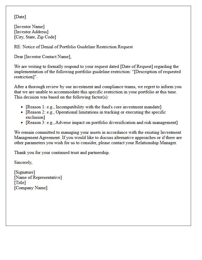 Investor Portfolio Guideline Restriction Denial Letter