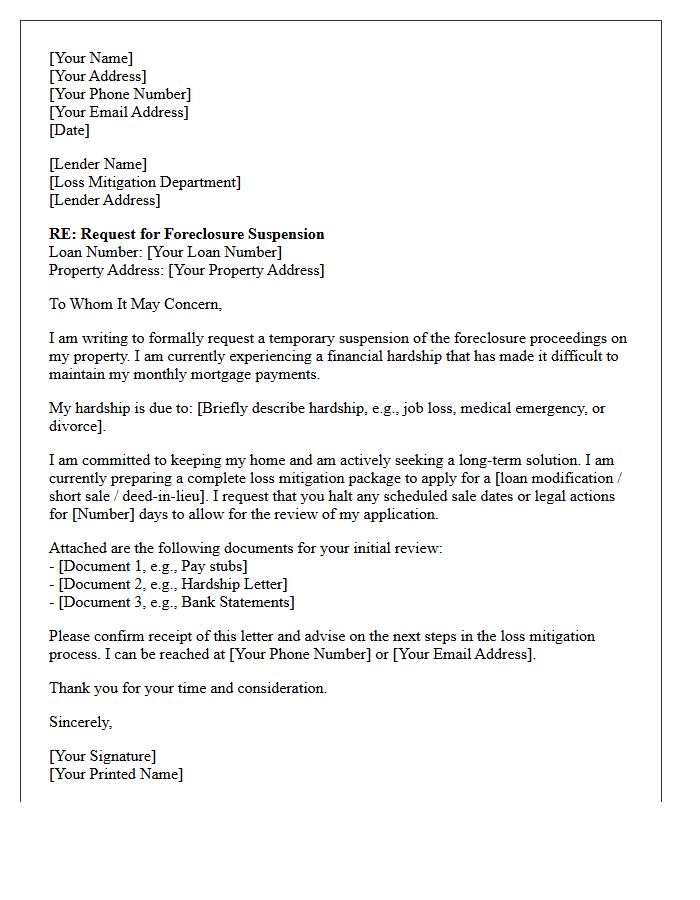 Borrower Hardship Foreclosure Suspension Letter