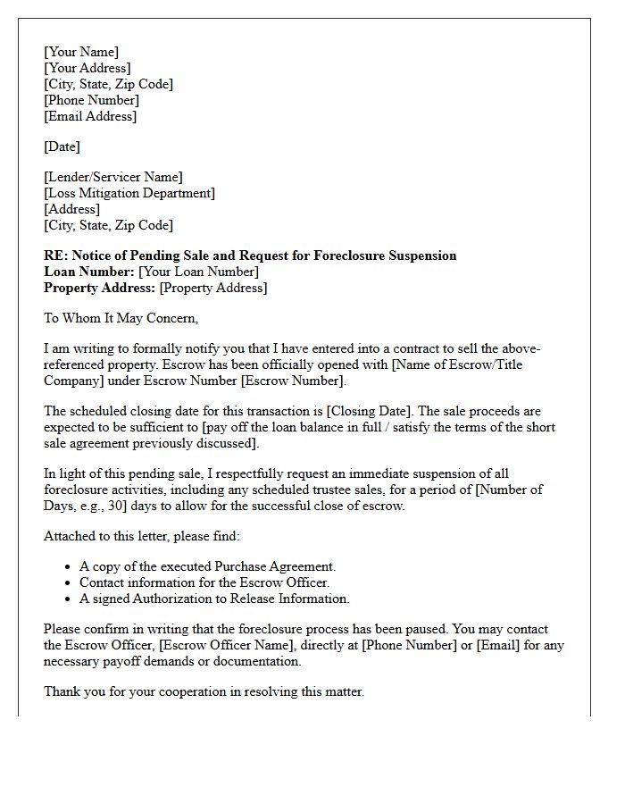 Escrow Initiated Foreclosure Suspension Letter