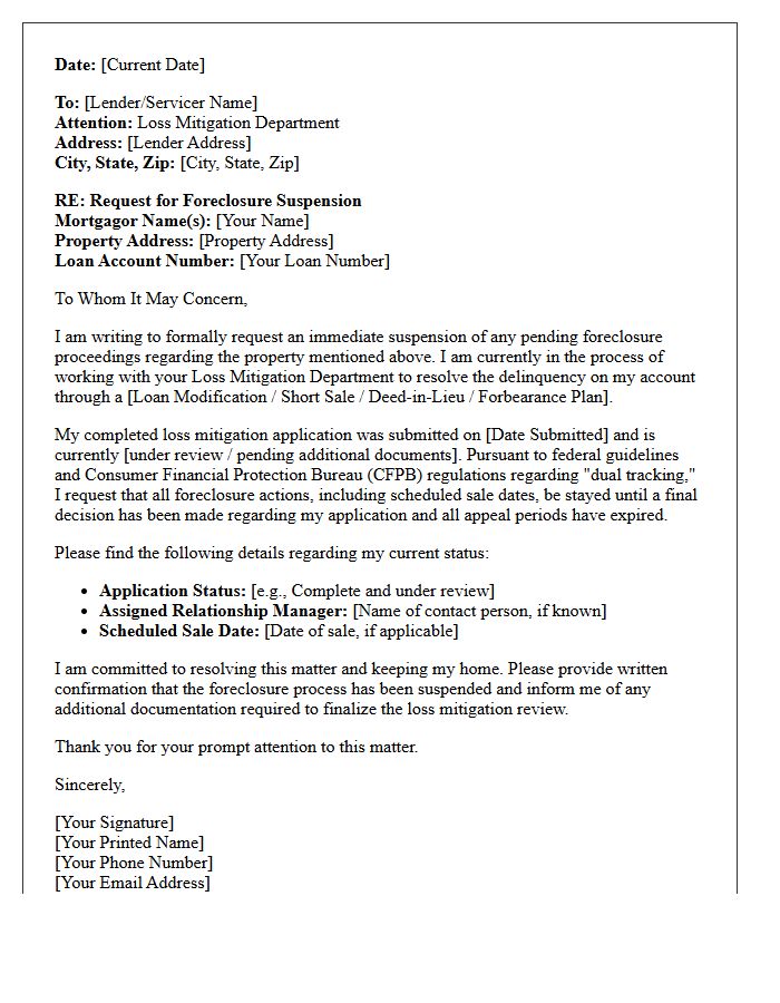 Loss Mitigation Foreclosure Suspension Letter