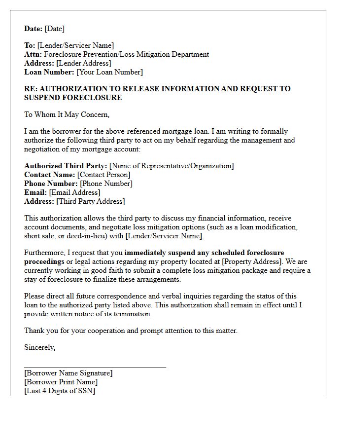 Third Party Authorization Foreclosure Suspension Letter