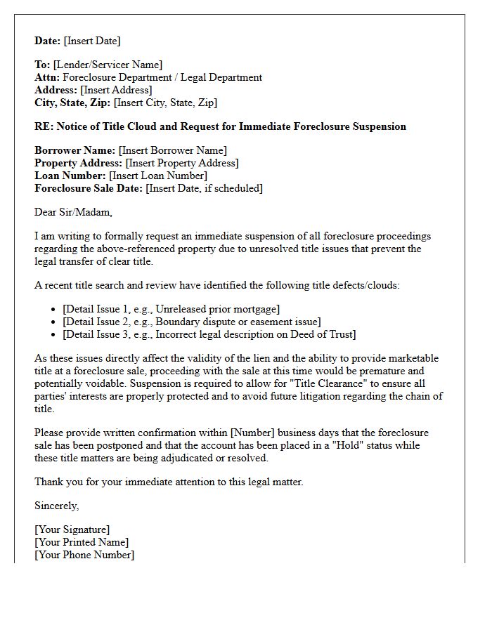 Title Clearance Foreclosure Suspension Letter