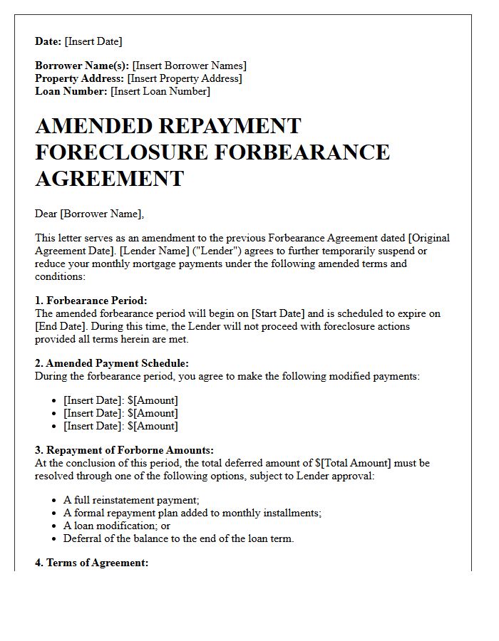 Amended Repayment Foreclosure Forbearance Agreement Letter