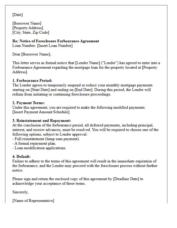 Notice of Foreclosure Forbearance Agreement Letter