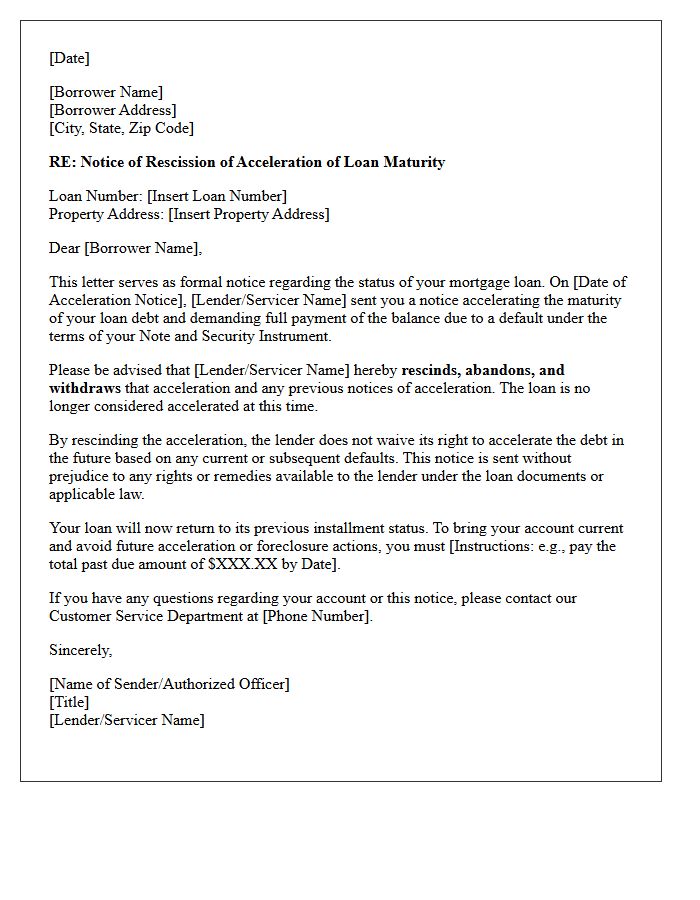 Borrower Notification Letter for Rescission of Acceleration