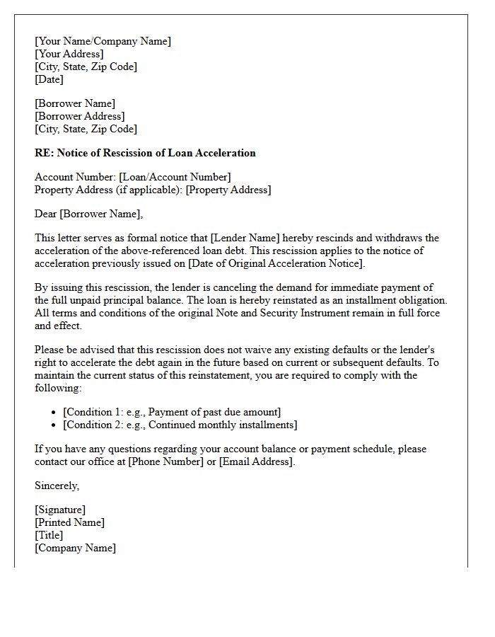 Formal Letter of Rescission of Loan Acceleration