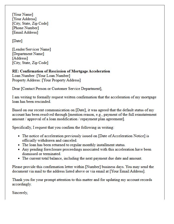 Mortgage Acceleration Rescission Confirmation Letter