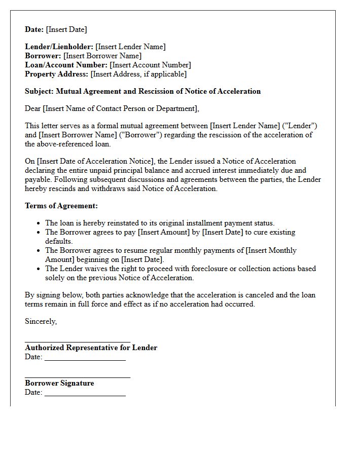 Mutual Agreement and Rescission of Acceleration Letter