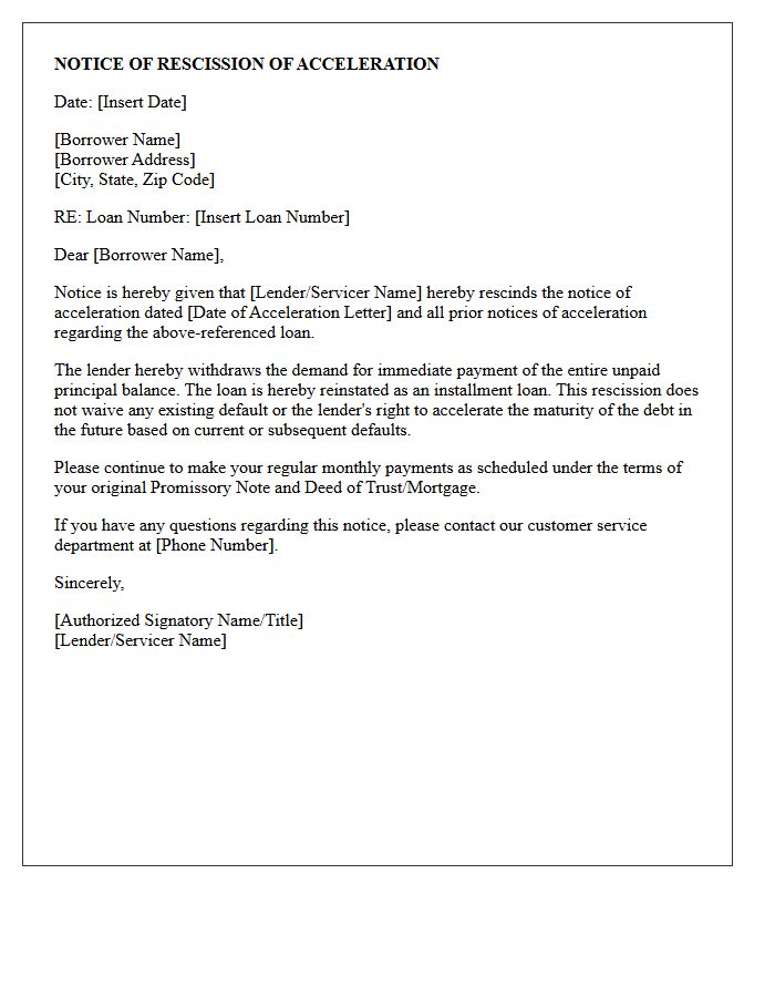 Notice of Rescission of Acceleration Letter