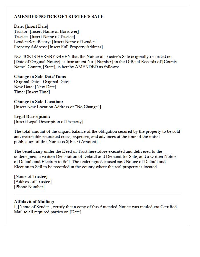 Amended Notice of Trustee Sale Letter