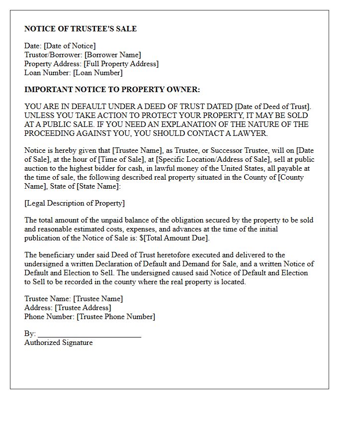 Initial Notice of Trustee Sale Letter
