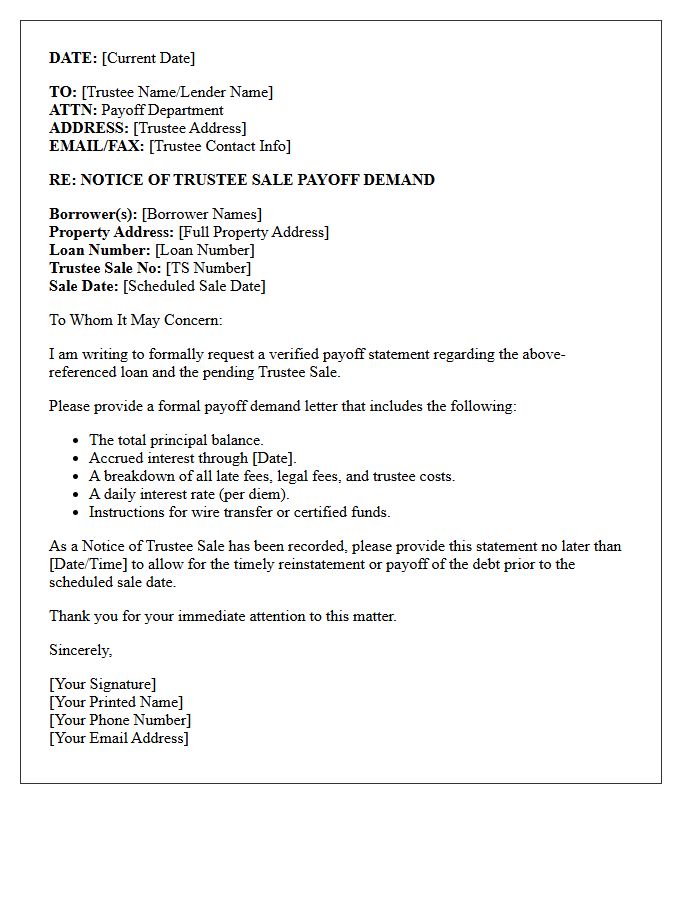 Notice of Trustee Sale Payoff Demand Letter