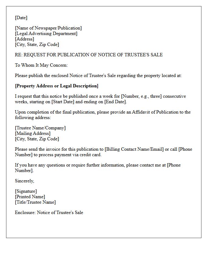 Notice of Trustee Sale Publication Request Letter