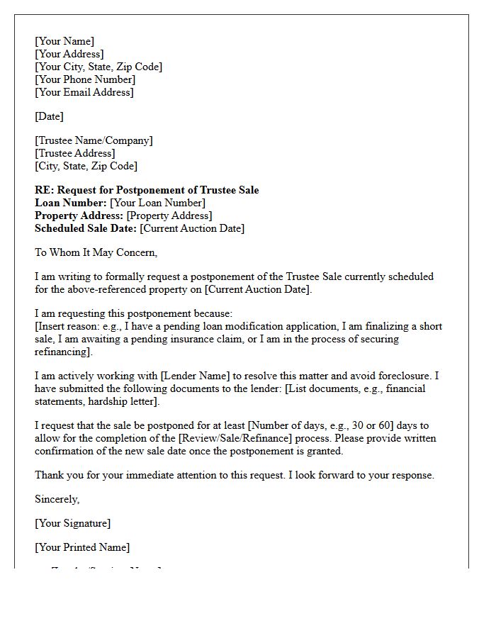 Postponement of Notice of Trustee Sale Letter