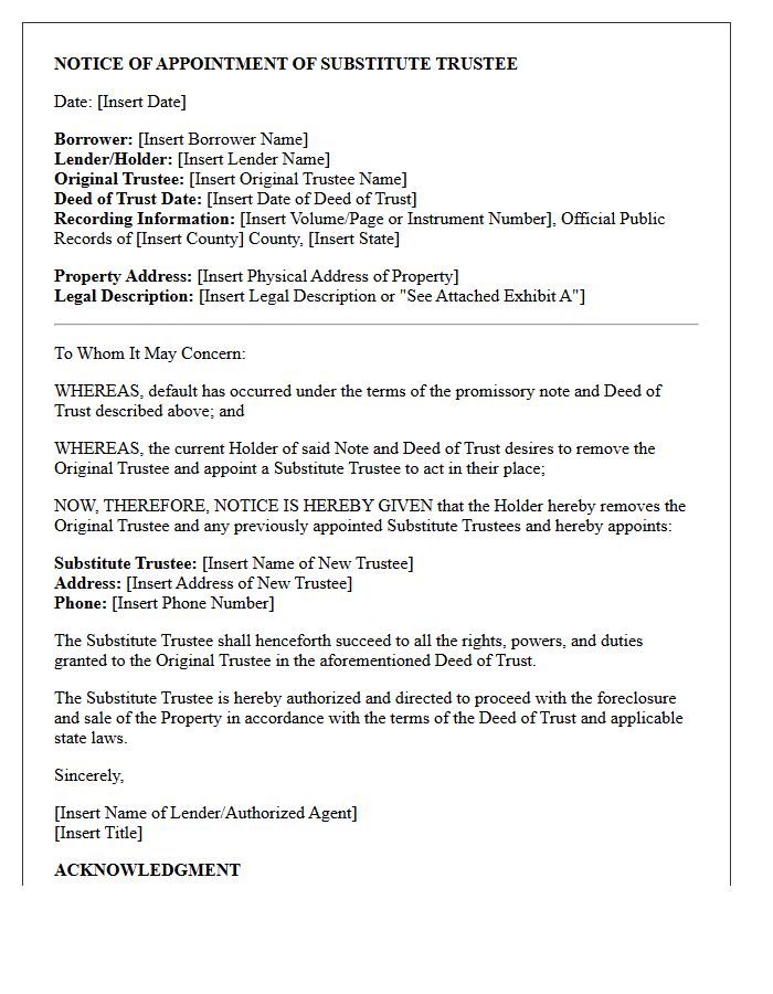 Commercial Loan Notice of Substitute Trustee Appointment Letter