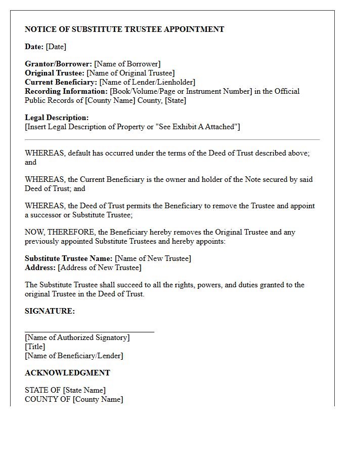 Deed of Trust Notice of Substitute Trustee Appointment Letter