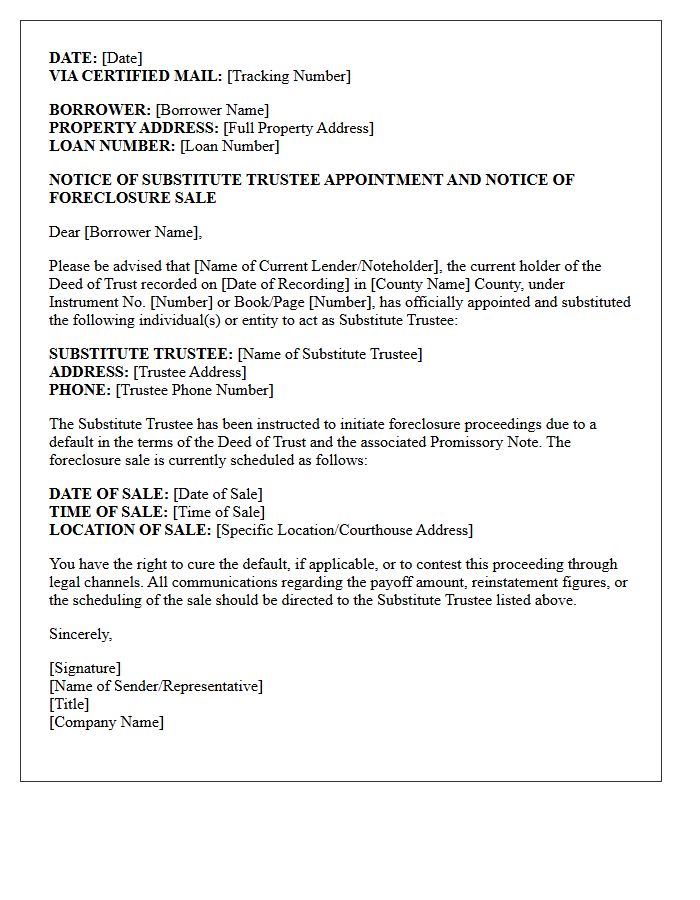 Foreclosure Proceeding Notice of Substitute Trustee Appointment Letter