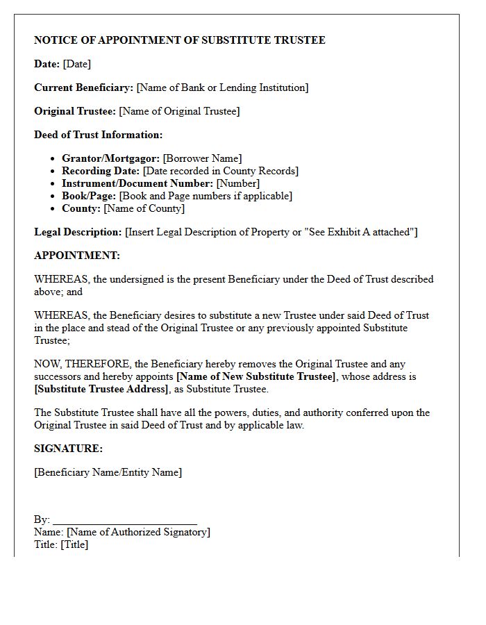 Real Estate Trust Notice of Substitute Trustee Appointment Letter