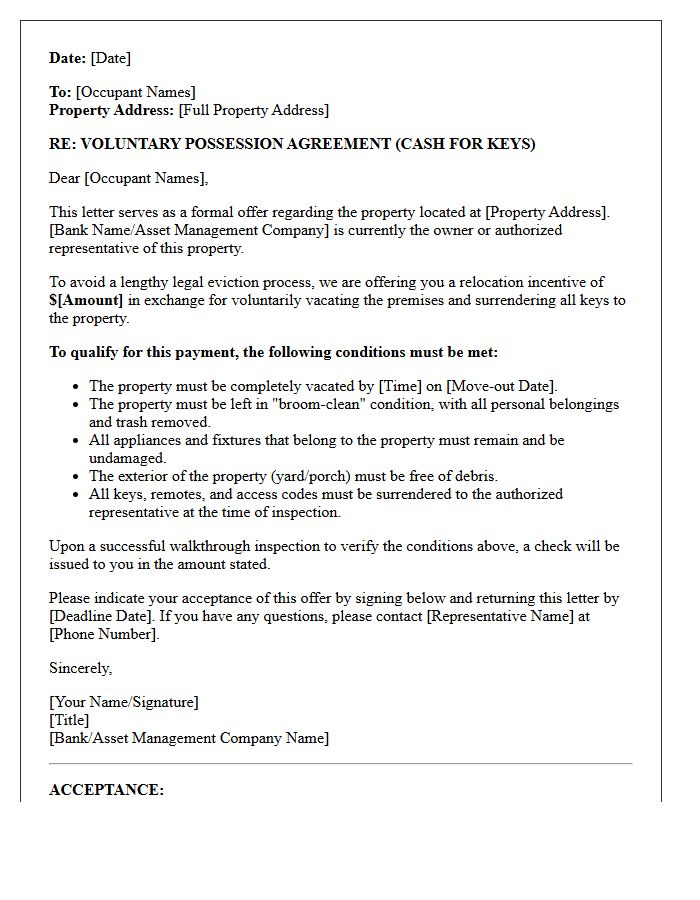 Bank Asset Management Cash For Keys Letter