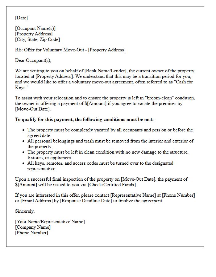 Bank Owned Property Voluntary Move-Out Offer Letter