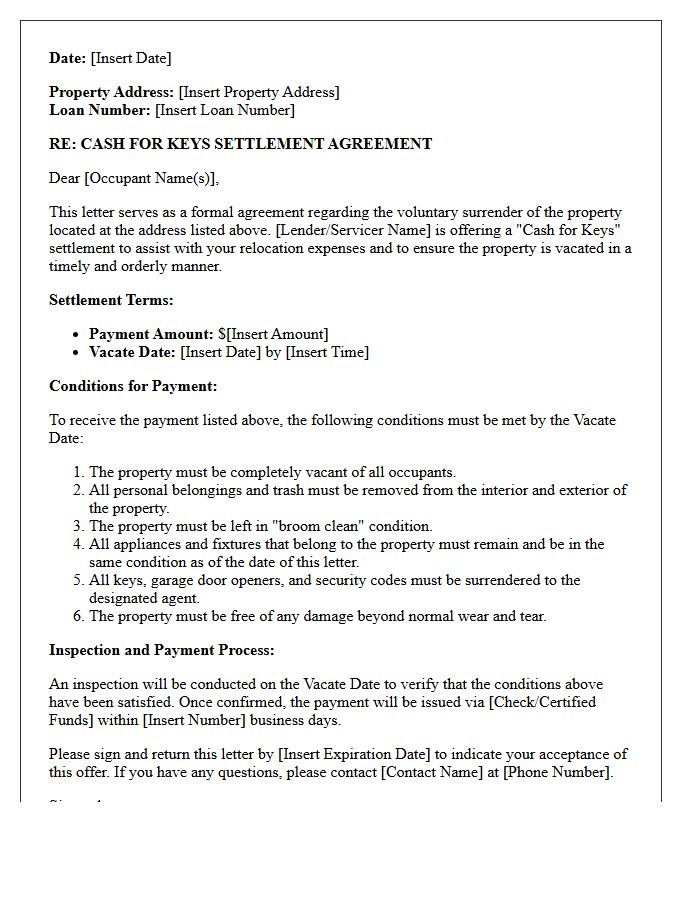 Default Servicing Cash For Keys Settlement Letter