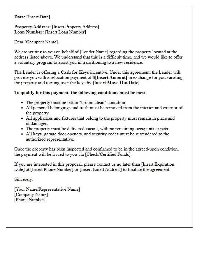 Lender Sponsored Cash For Keys Proposal Letter