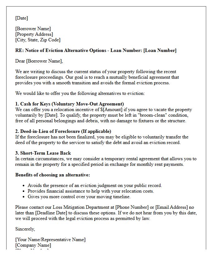 Mortgage Servicer Eviction Alternative Offer Letter