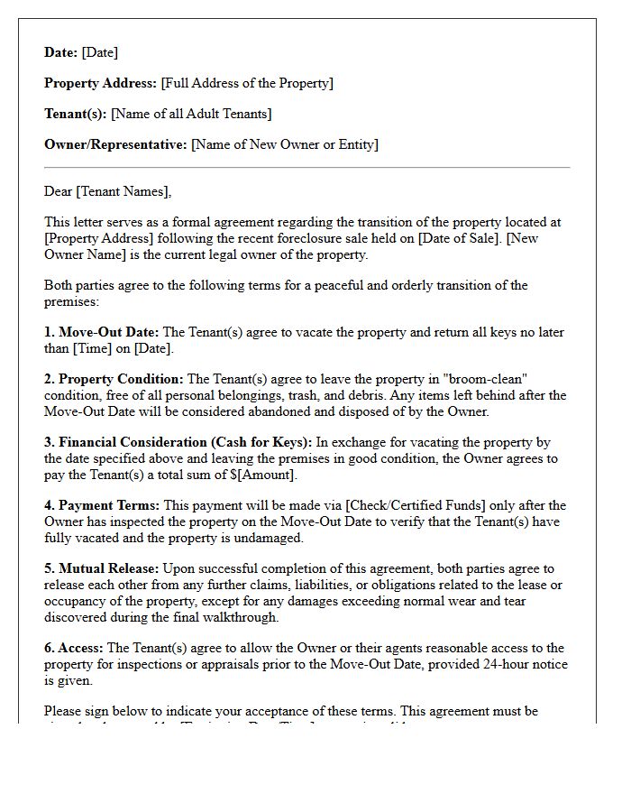 Post-Foreclosure Tenant Transition Agreement Letter