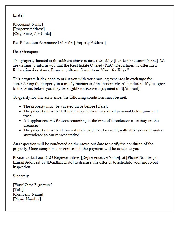 Real Estate Owned Department Relocation Assistance Letter