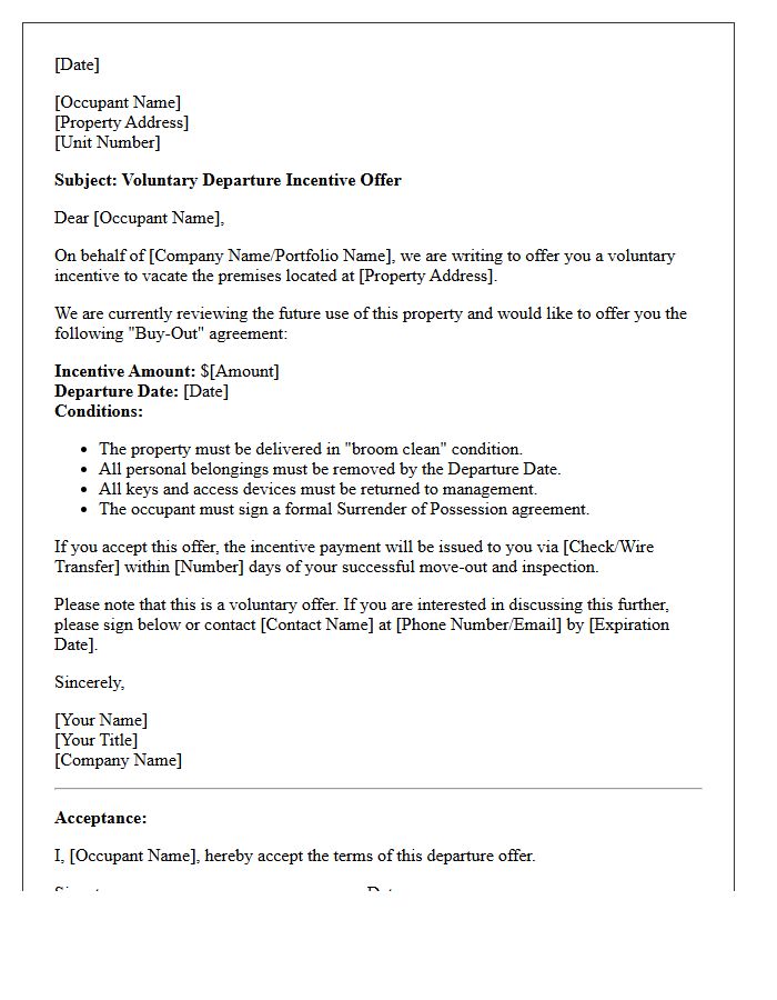 Real Estate Portfolio Occupant Departure Offer Letter