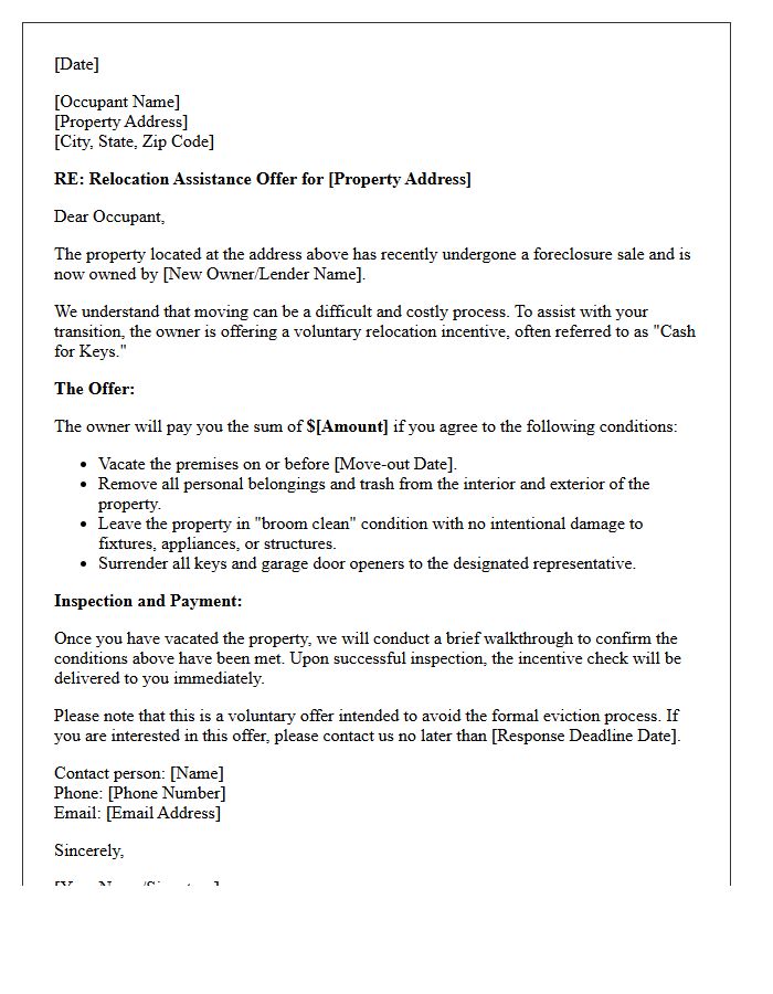Residential Foreclosure Occupant Relocation Incentive Letter