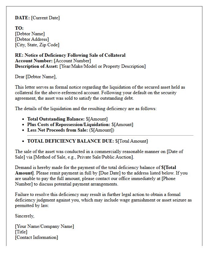 Secured Asset Liquidation Deficiency Judgment Letter