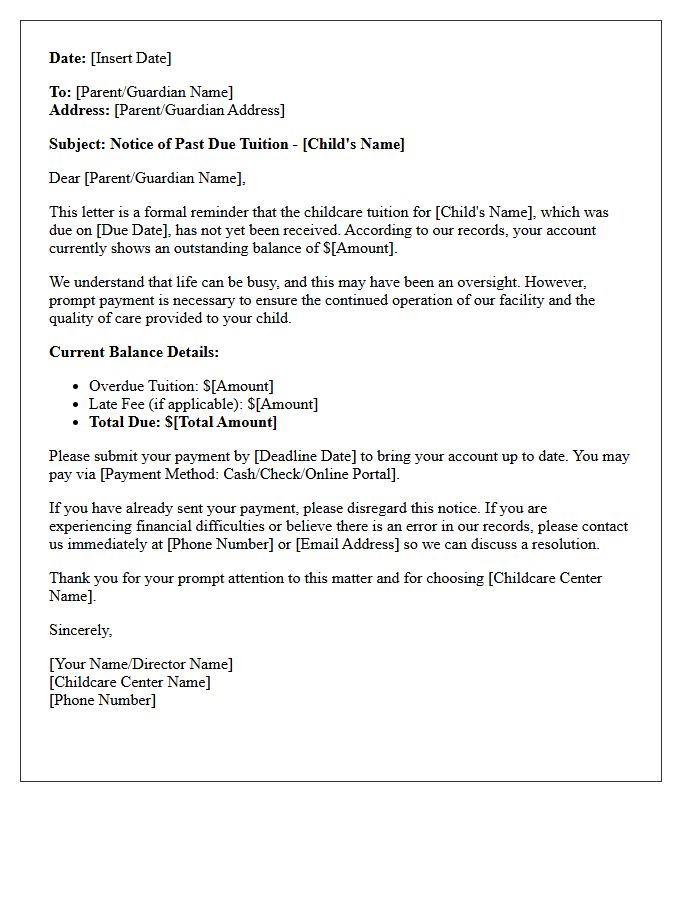 First Action Letter for Late Childcare Tuition Recovery
