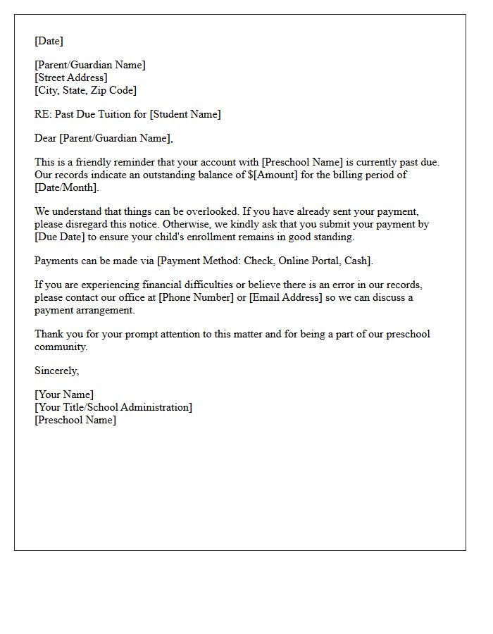 First Collection Letter for Unpaid Preschool Tuition