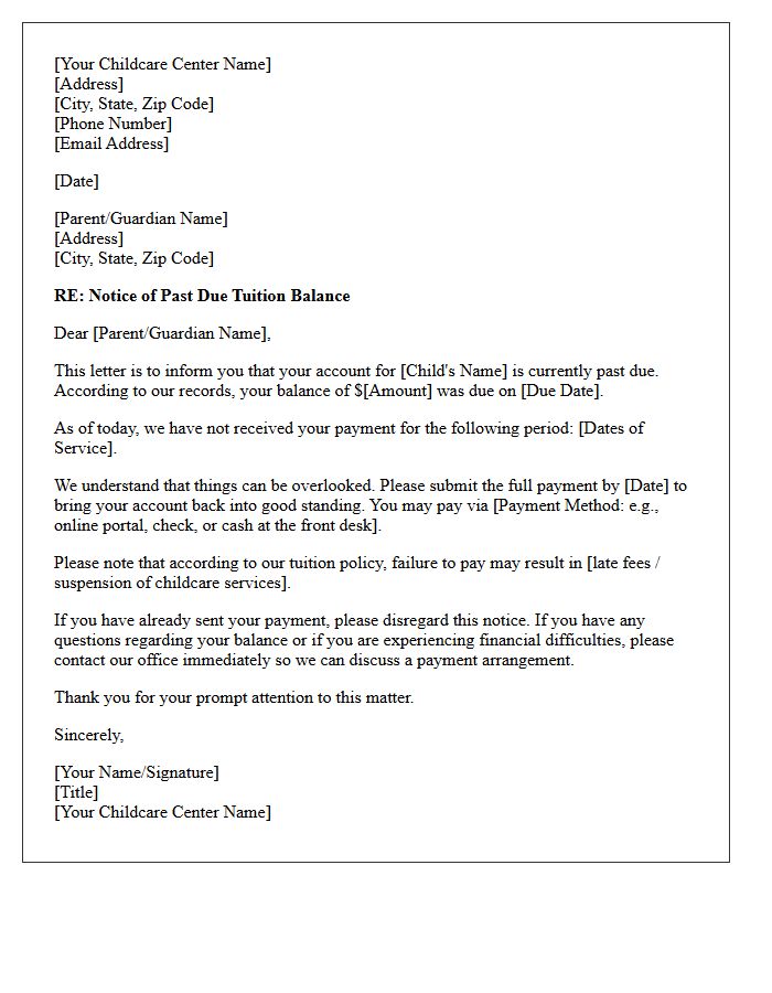 Initial Debt Collection Letter for Childcare Tuition