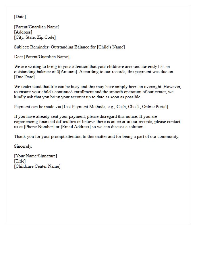 Polite Warning Letter for Past Due Childcare Account