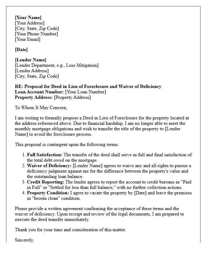 Deed in Lieu Waiver of Deficiency Judgment Letter