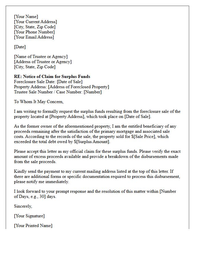 Borrower Foreclosure Surplus Entitlement Letter
