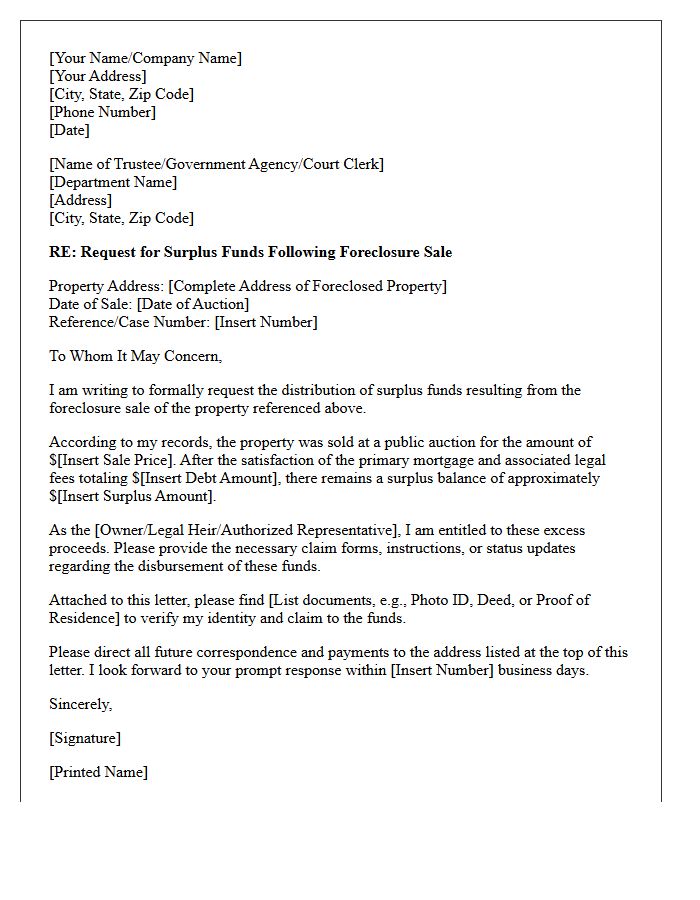 Foreclosure Auction Surplus Recovery Letter