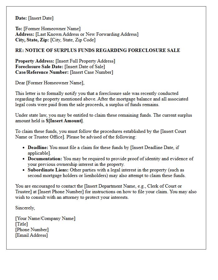 Foreclosure Surplus Funds Notification Letter