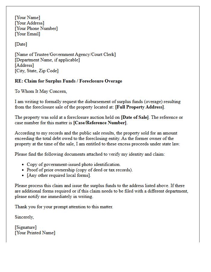 Mortgage Foreclosure Overage Claim Letter